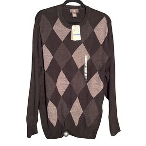 Dockers Men's XL Extra Soft Fine‎ Gauge Argyle Pattern Crew Neck Sweater Black